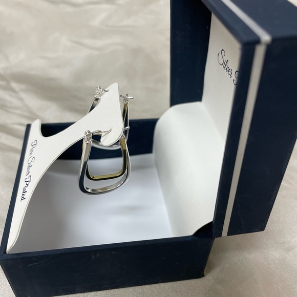 Silver Reflection Pure Silver Plated Hoop Earrings in Gold and Silver - Picture 4 of 8